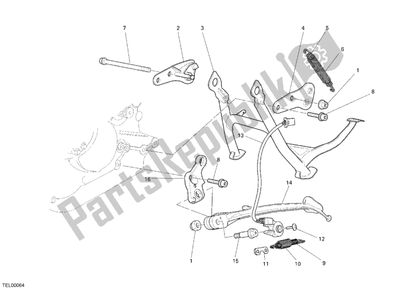 Tutte le parti per il Cavalletto Laterale del Ducati Sport ST3 USA 1000 2007